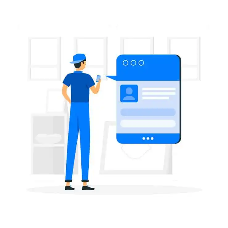 Illustrated person beside a digital application form
