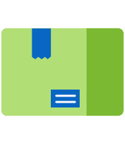 Green parcel with blue tape and an address label